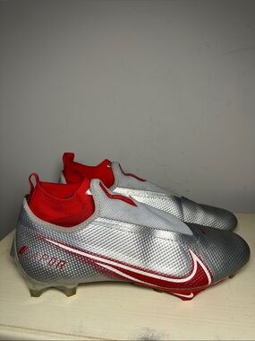 Nike Vapor Edge Elite 360 flyknit Red and Silver Ghost Lace football cleats
